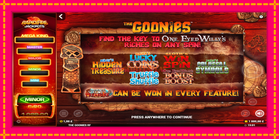 The Goonies Deluxe Rapid Fire Jackpots - automato com gráficos brilhantes, foto 1