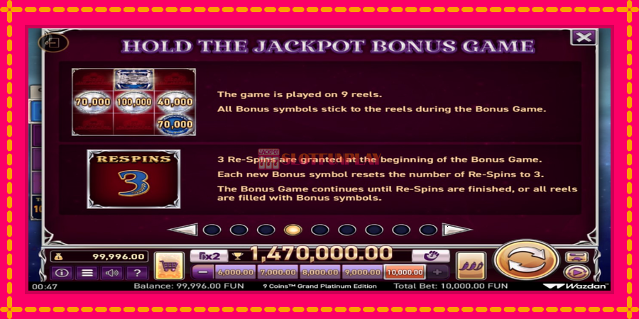 9 Coins Grand Platinum Edition Score The Jackpot - automato com gráficos brilhantes, foto 4