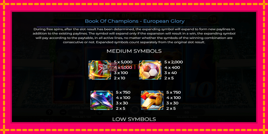 Book of Champions - European Glory - automato com gráficos brilhantes, foto 5